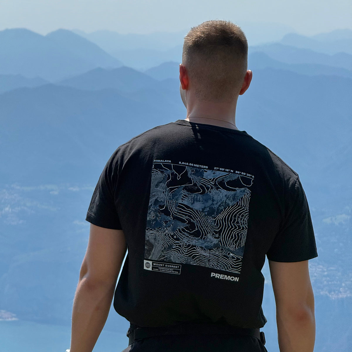 Mount Everest Himalaya Backprint Rückenprint Berge Wandern Mountain Baumwolle Shirt Tshirt Bio schwarz